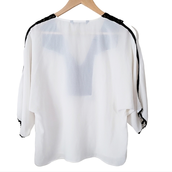 Zara Basic Collection White Lace Trim Relaxed Fit Blouse Top Small - Picture 2 of 6